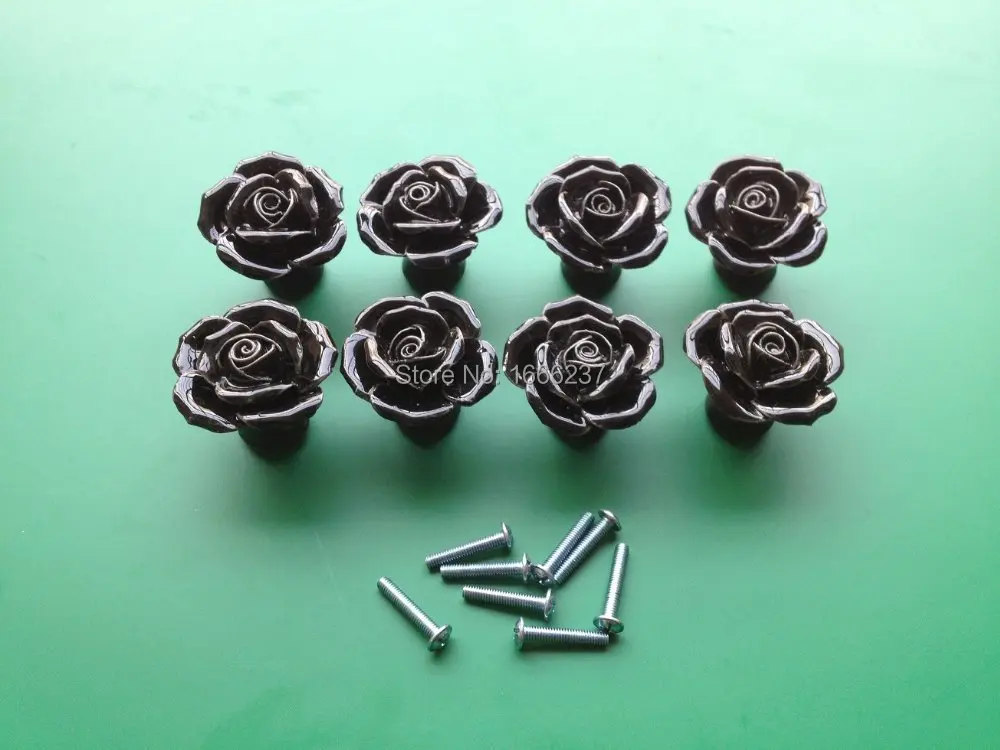 Дополнительный черный Винтаж Роза цветочная керамическая дверная ручка