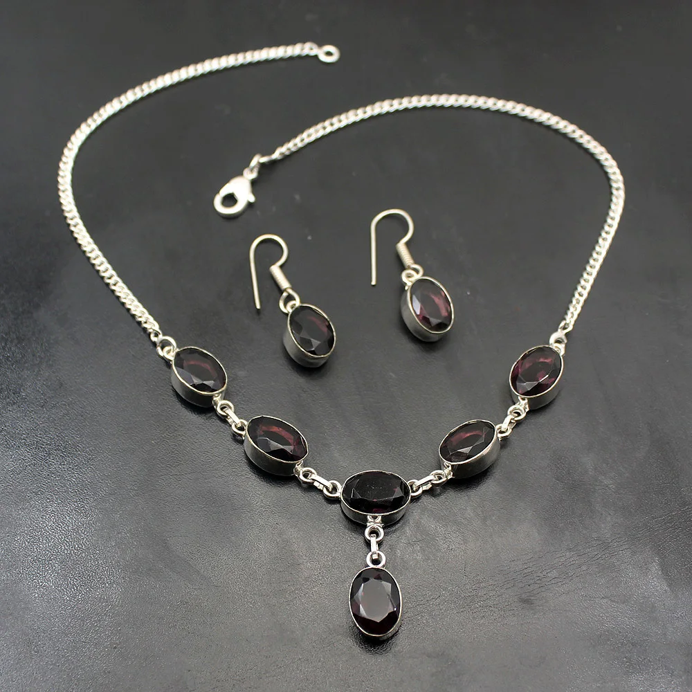 Multi Gems Purple Amethyst925 Sterling Silver Necklace Earring Jewelry Sets Free Shipping TF531