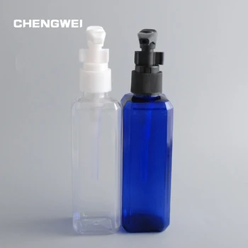 

CHENGWEI 10Pcs PET 100ml Plastic Bottle Soap Shampoo Lotion Cosmetic Refillable Pressed Pump Square Bottles 2 Colors