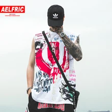 AELFRIC хип хоп Монстр письмо граффити печатных мужские майки Лето Harajuku уличная без рукавов Топы мужской повседневный жилет из хлопка
