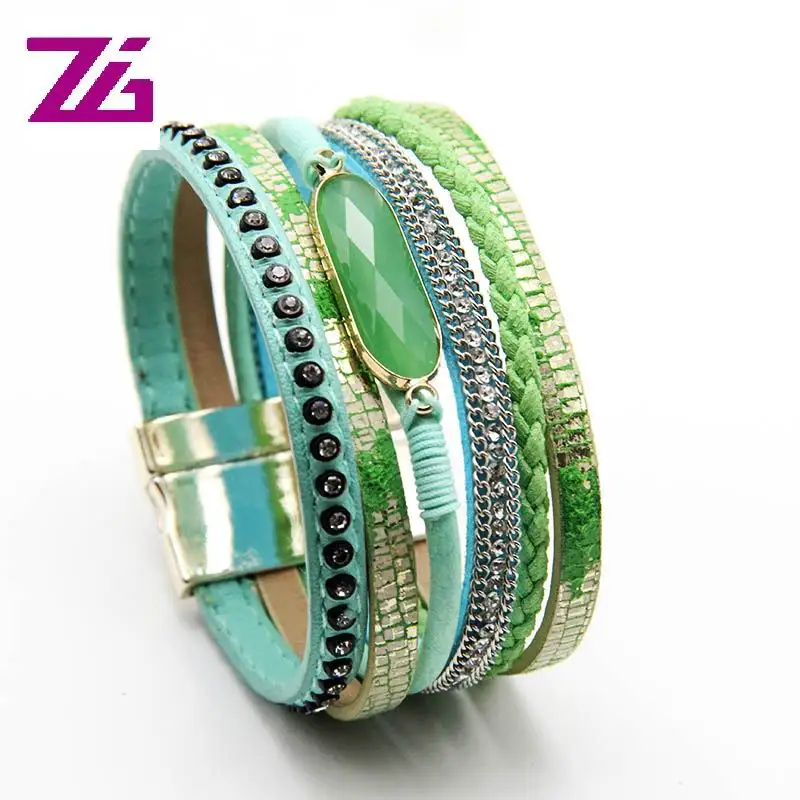 ZG последний ручной работы Топ качество стекло Кристалл Шарм женский кожаный браслет в 8 цветов