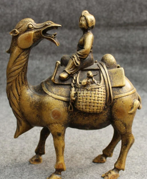 

JP S0610 9" Chinese Bronze Wealth Mouse Belle Lady Zhaojun Ride Camel Statue Sculpture