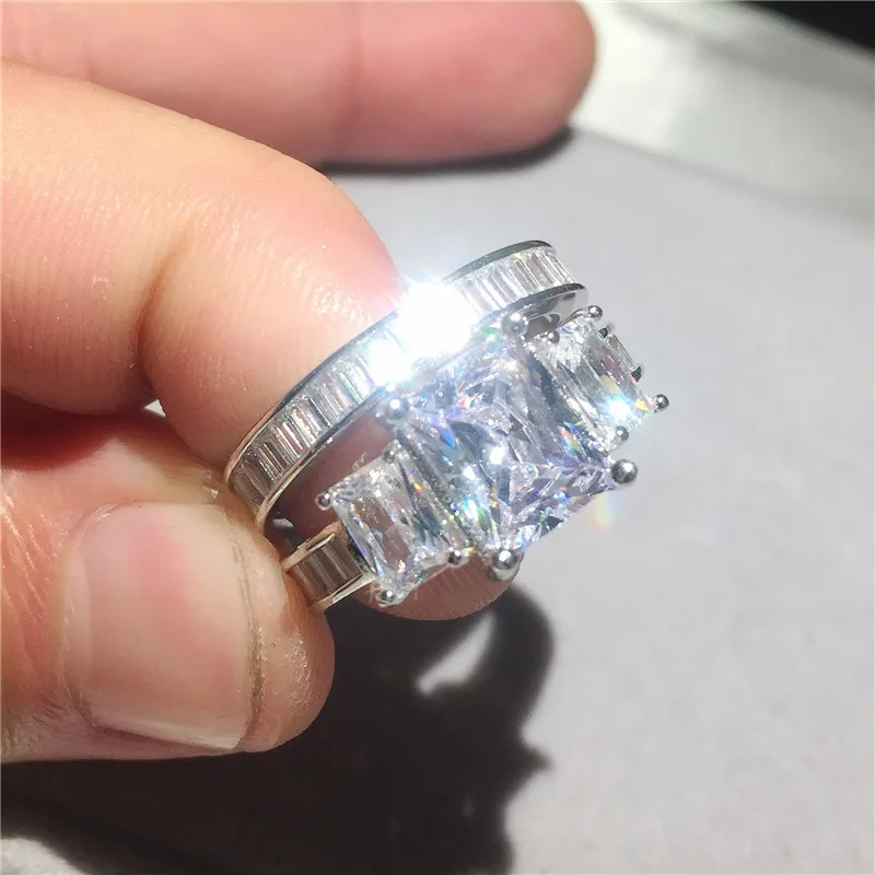 

Hot Sale 925 Sterling Silver Wedding Ring Finger 2-in-1 Luxury Birthstone 5a cz Jewelry For Women Engagement Rings set Size 5-10