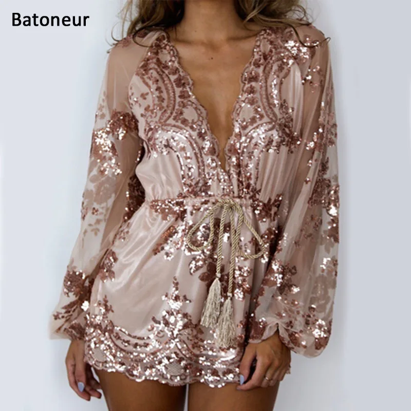 

sequins bodycon Jumpsuit rompers 2017 Summer Women Sexy sequins beach club Rompers Clothing