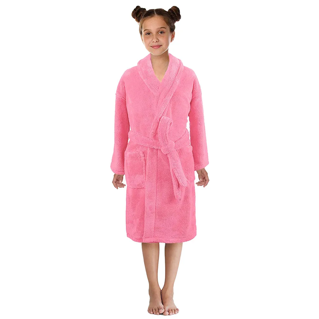 ARLONEET/детский длинный фланелевый Халат банный халат с поясом для мальчиков и девочек, Одноцветный фланелевый банный халат, ночная рубашка, пижама, одежда для сна, cj13