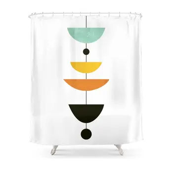

Mid Century Art Shower Curtain Fabric Liner with 12 Hooks 72Wx80H inch Waterproof and Mildewproof