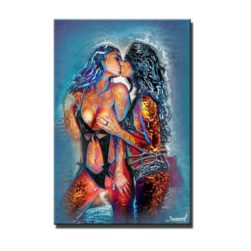 Two-girl-Kissing-Abstract-Portrait-Oil-Paintings-Wall-Art-and-Poster-Canvas-Printed-For-Bedroom-Decoration