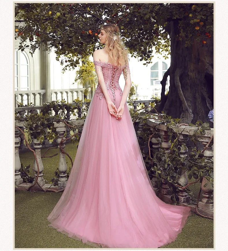 Дешевые милые жемчужные розовые кружевные вечерние платья с вышивкой невесты тонкие сексуальные развертки поезд длинное свадебное платье на заказ вечерние платья