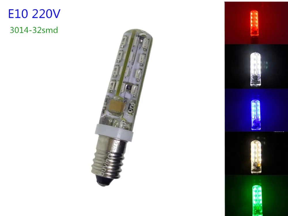 E10 220 В светодиодный 3014 32smd 220 В лампа для механического оборудования, осветительная лампочка E10 светодиодный лампочка красного и синего цвета, электрическая лампочка зеленого цвета с небольшой резьбой