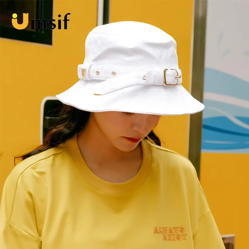 

2019 New Summer Wide Brim Panama Hat For Women Fashion Hip Hop Solid Color Bucket Hats Women's Casual Sun Hat Fisherman Caps