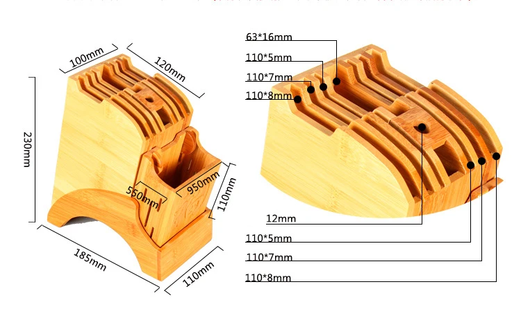Многофункциональные отверстия бамбуковые блоки рулонные сумки ножевая стойка креативный стеллаж для хранения инструмент деревянная подставка для кухонных ножей блок подставки для ножей