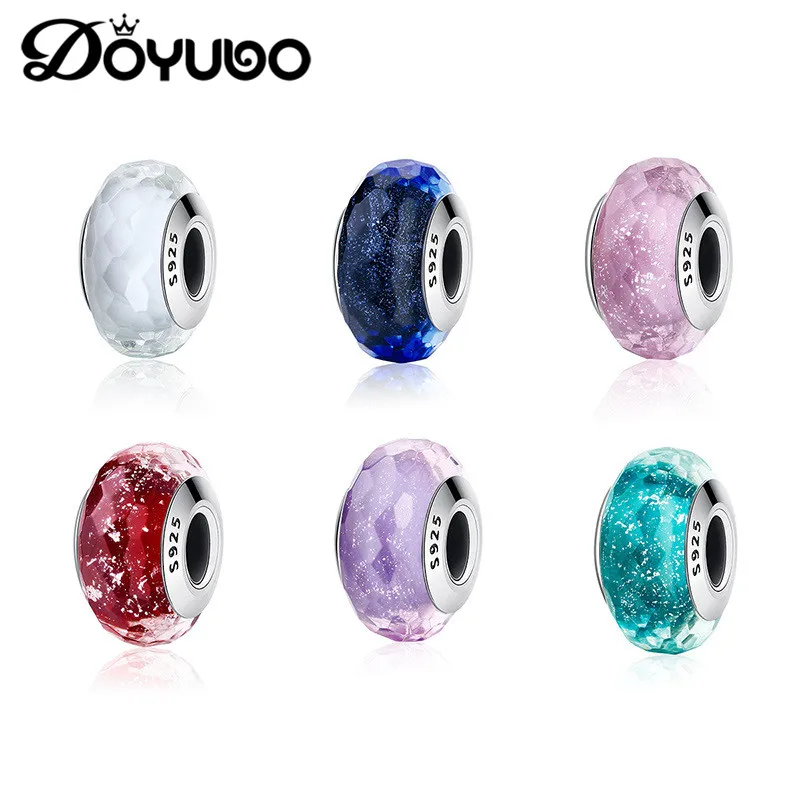 DOYUBO модные новые стеклянные бусины из стерлингового серебра 100% пробы подходящие