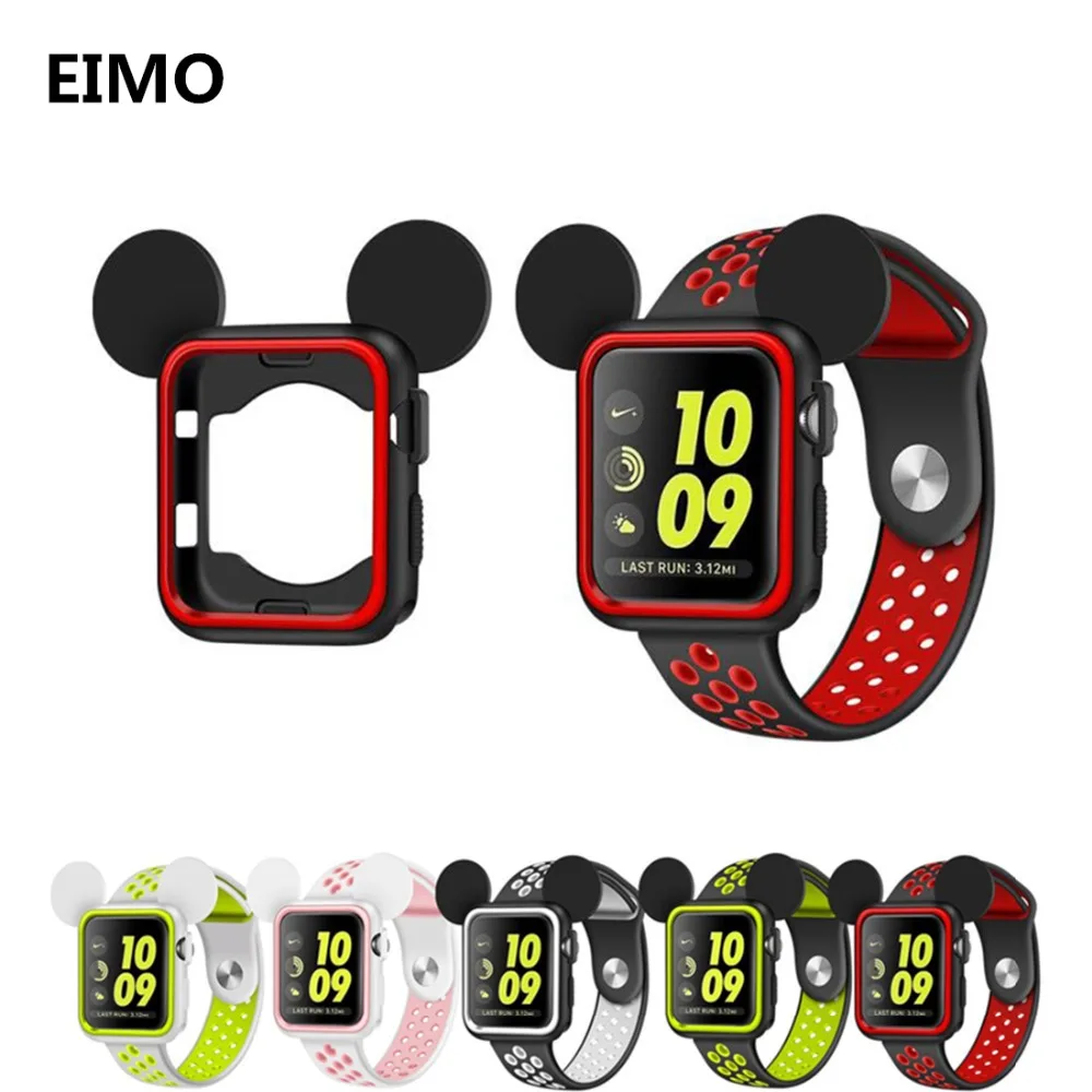 

silicone case for apple watch band 42mm 38mm iwatch series 4 3 2 rubber watchband protection mickey case replacement accessories