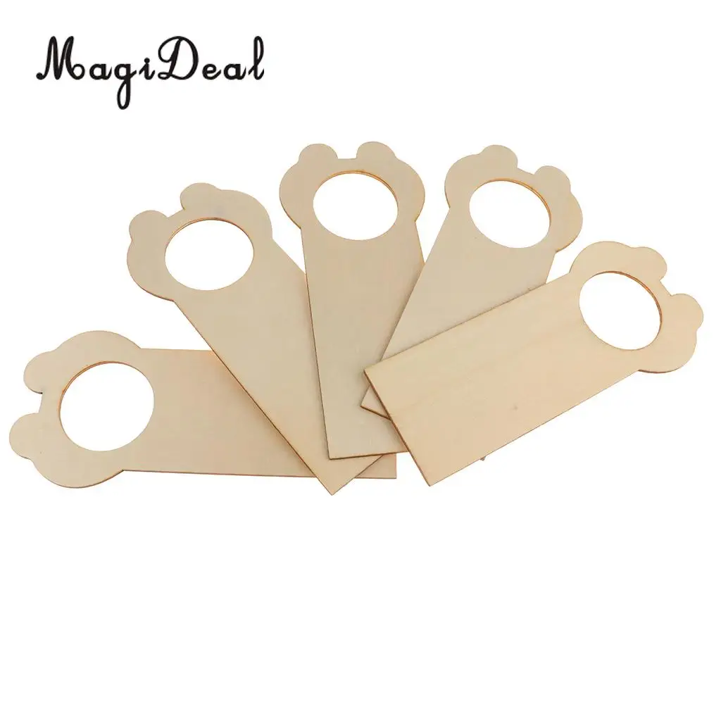 MagiDeal 5 Pieces Creative Wood Door Knob Hanger Signs for DIY Kid Craft Round/Bear/Giraffe