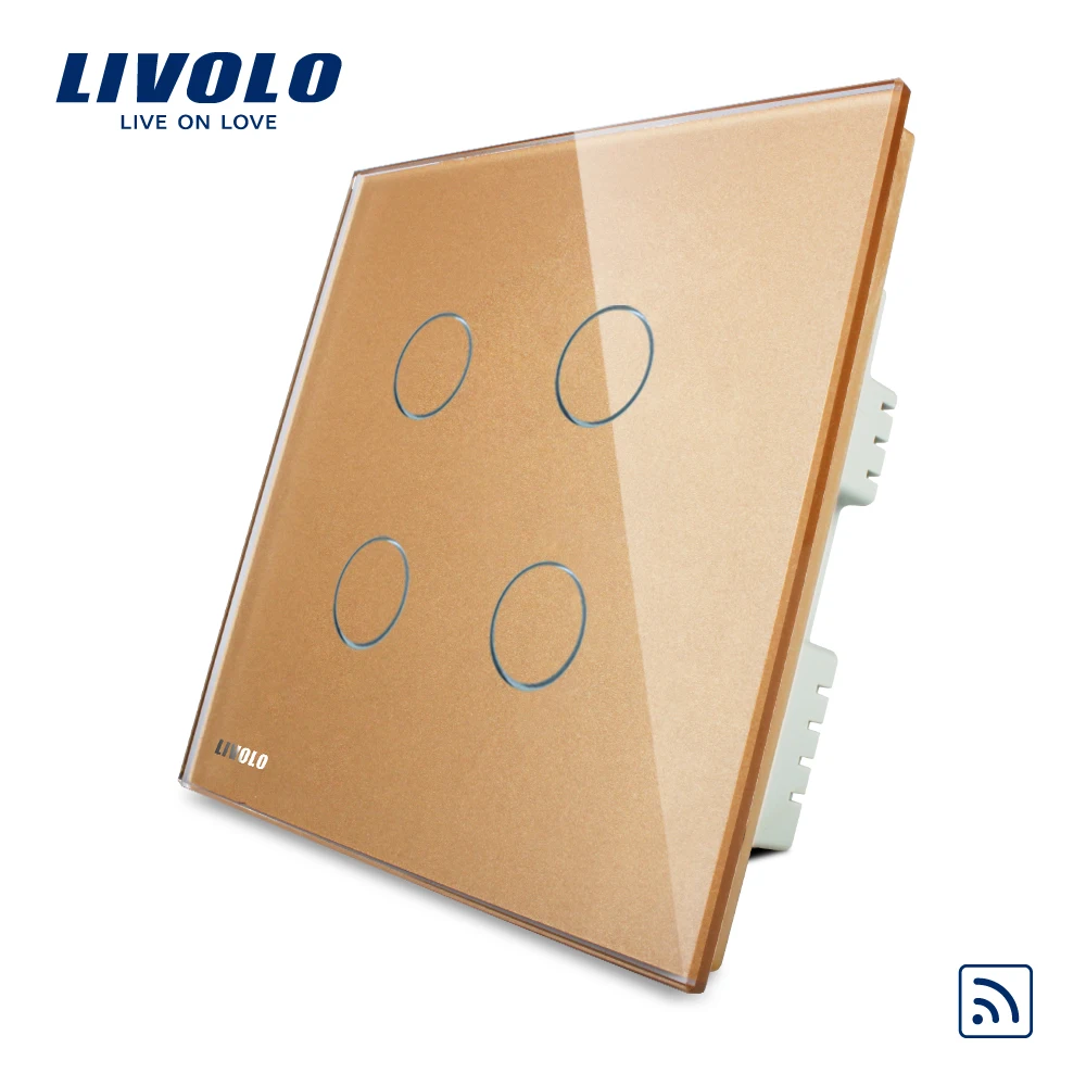 Livolo UK standard 4 банда беспроводной дистанционный сенсорный выключатель, AC 220-250 В, кристальная стеклянная панель, VL-C304R-61, без пульта дистанционного управления