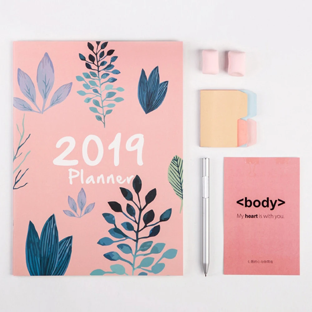 

2019 A4 Notebook Kawaii 365 Daily Weekly Monthly Yearly Calendar Planner Agenda Schedule Organizer Journal Books School Flower