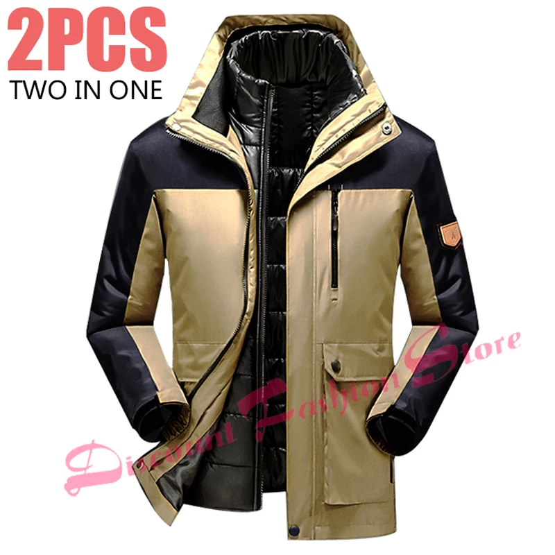 ФОТО Thickening Winter Jacket Men/Male Warm Down Parka Coat Jacket+Liner 2PCS Windbreaker Waterproof Windproof Brand-Clothing 5XL 6XL