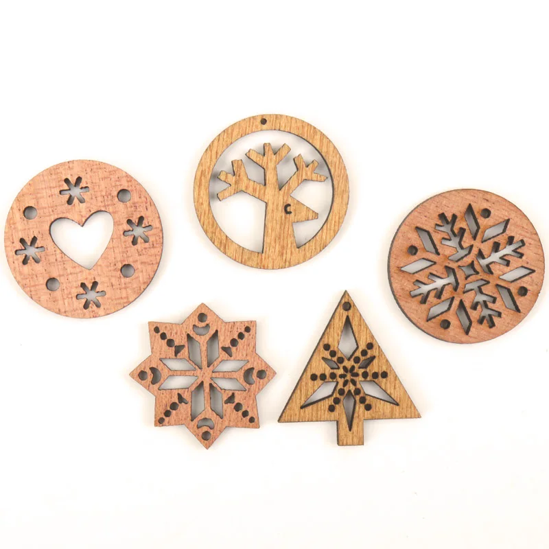 Wooden Christmas Tree Snowflake Deer Heart Pattern Scrapbooking Craft Handmade Accessory Home Decoration DIY 30mm 20pcs | Дом и сад