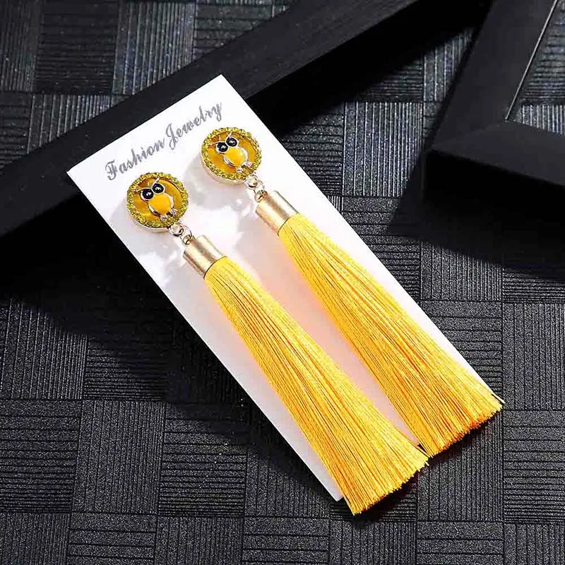 E5848 Trendy Earrings Drop Earrings OwlAnimalSilkDangleLongBohemianBlueMetalBohoGold Tassel Earrings For Women Jewelry