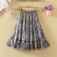 3XL шифоновые юбки женские Saia повседневные с принтом размера плюс плиссированные юбки женские Faldas высокая талия уличные вечерние пляжные юбки Q1563