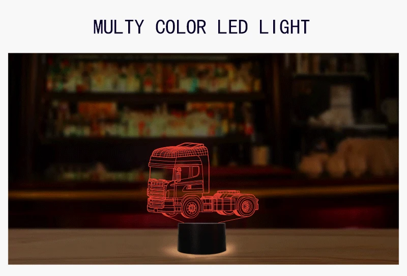 Супер светодиодный тяжелый грузовик формы ночной светильник 7 меняющихся цветов 3d иллюзия ночник сенсорный переключатель USB кабель