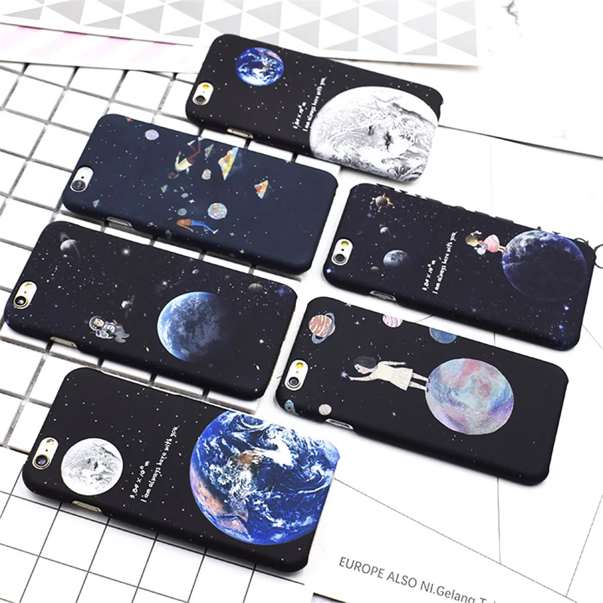 

Cute Cosmic Lover Sky Stars Moon Case For iPhone 7 Coque Hard Phone Cases For iPhone X 8 7 Plus 5 5s 6 6s Plus 6Plus Capa Cover