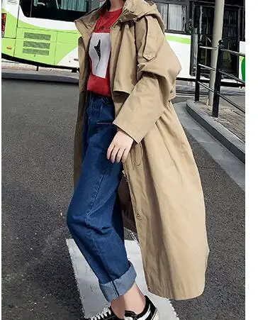 Dimensioni Chic Casual Di Marca autunno Vestiti Vento A Kaki Giacca E Cappuccio 2019 Modo Grandi Autunno Donne Sciolti Femminile Con Uk Nuovo Cappotto Impermeabili Color Trench Pqd8xUww