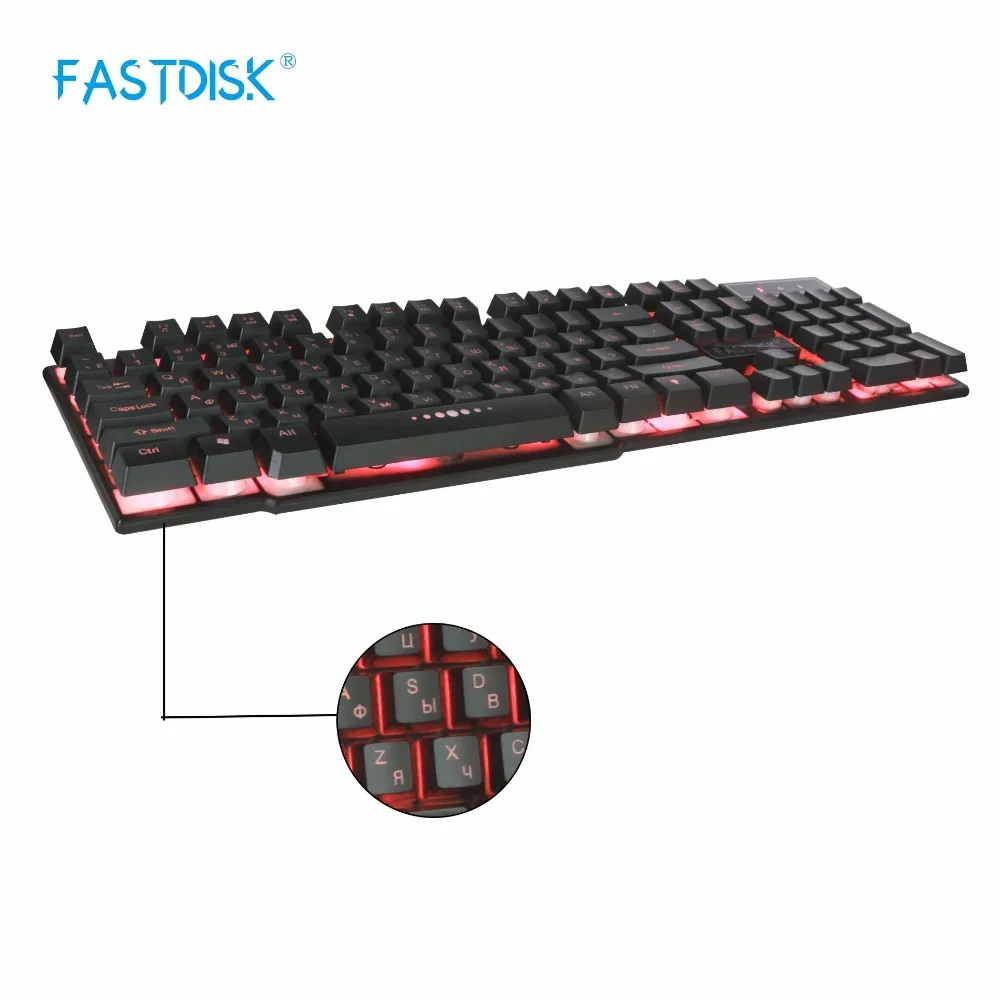 

Russian English 3 Color Backlight Gaming Waterproof Keyboard Teclado Gamer Floating LED USB Similar with Wired 7 Button Mouse