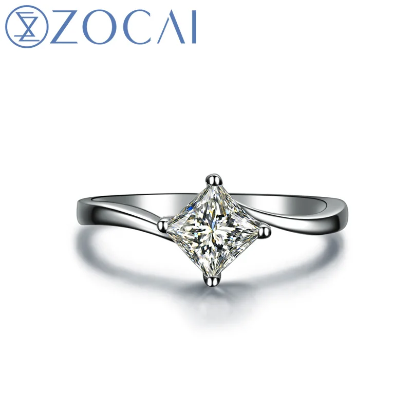 ZOCAI натуральный 0,30 карат бриллиант Принцесса Cut бриллиант-солитер обручальное женское кольцо 18 К Белое золото(Au750) W04070