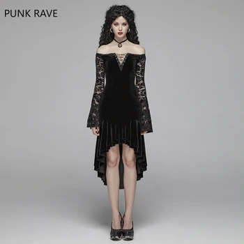 

Punk Rave Women Gothic Lolita Dress Black Velet Lace Off Shoulder Strapless Victorian Style Evening Party Dress for Women