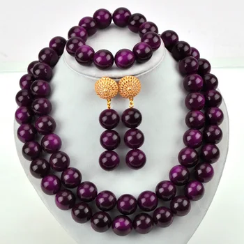 

Characteristic African Style Latest Design Jewelry Set Purple Color Glass Beads Handmade Necklace Set 2C-BLZ-01
