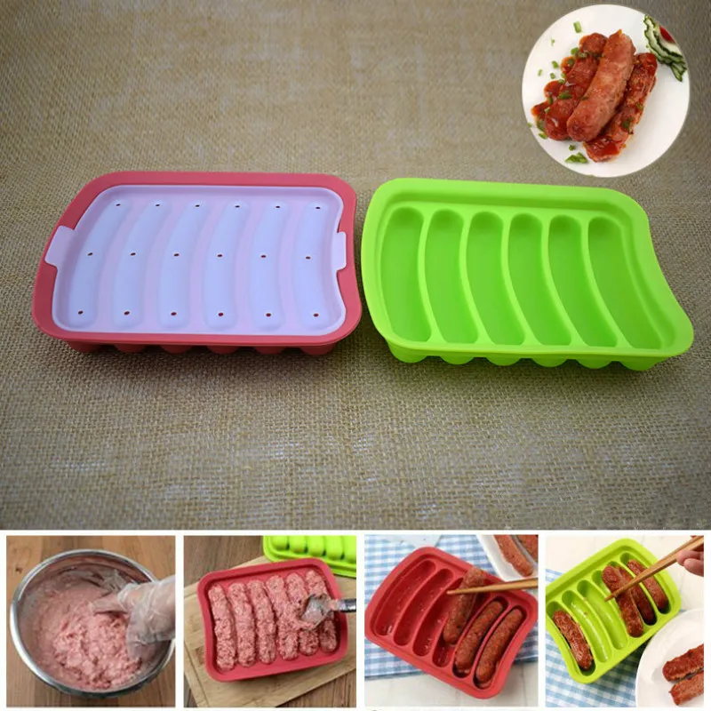 

Hot Dog Sausage Making Ham Rack Ham Box Silicone Mold Reusable Meat Poultry Tools Kitchen Handmade Sausage Maker Mold