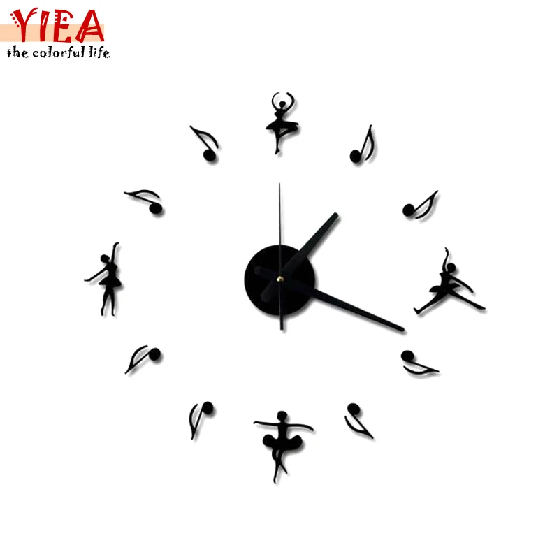 New 3D Music Notes When Combined Flying High end Diy Ballet Creative Clock Background Wall Clock