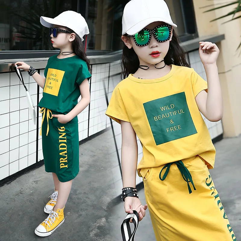 

Kids Summer Dress Children's Suit 2018 Fashionable Girls Set Hip Skirt T-shirts Baby Two Pieces Brand Girls' Clothes,#2786