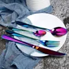 24PCS Tableware Flatware Set Non-fading Cutlery Sets 18/10 Stainless Steel Dinnerware Rainbow Dinner Kitchen Home Wood Gift Box ► Photo 3/6