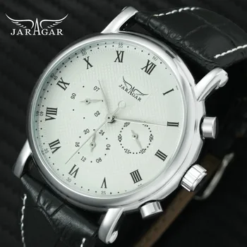 

JARAGAR Minimalist Fashion Auto Mechanical Watch Men Leather Strap Working Sub-dials Top Brand Luxury Calendar Wristwatches Man