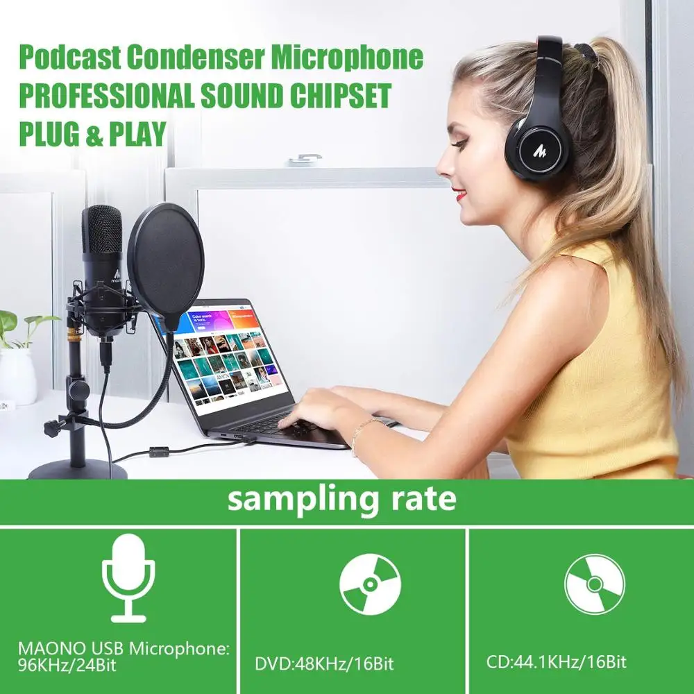 MAONO USB Microphone Kit Professional Podcast Streaming Microphone Condenser Studio Mic for Compute