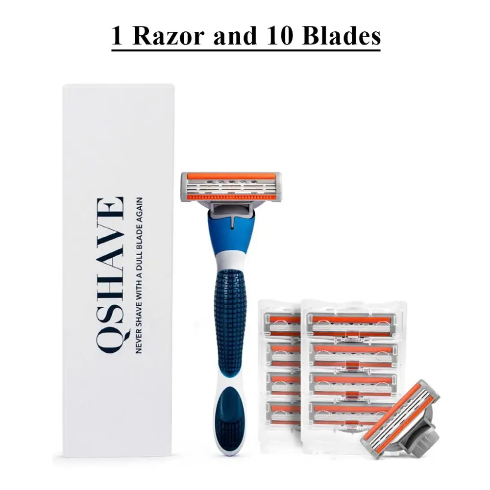 Бренд QShave синяя бритва с лезвием для мужчин X3 лезвие - Цвет: 1 Razor and 10 Blade