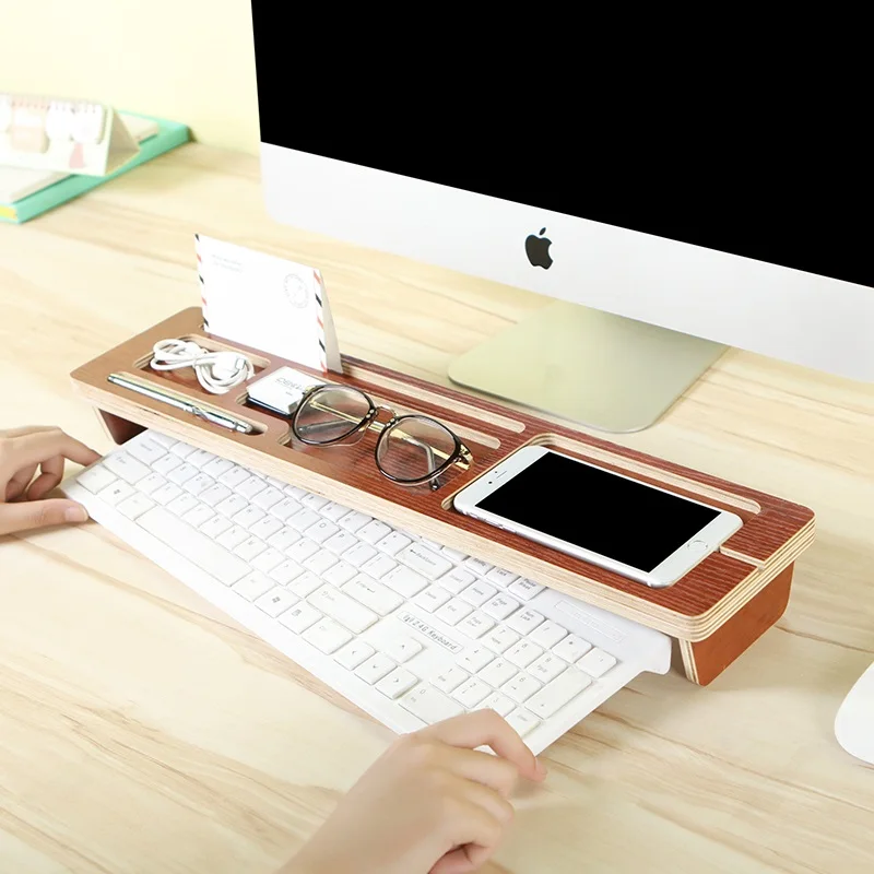 

Useful Multifunctional keyboard shelf storage rack 52*12cm Wooden computer keyboard sundries rack