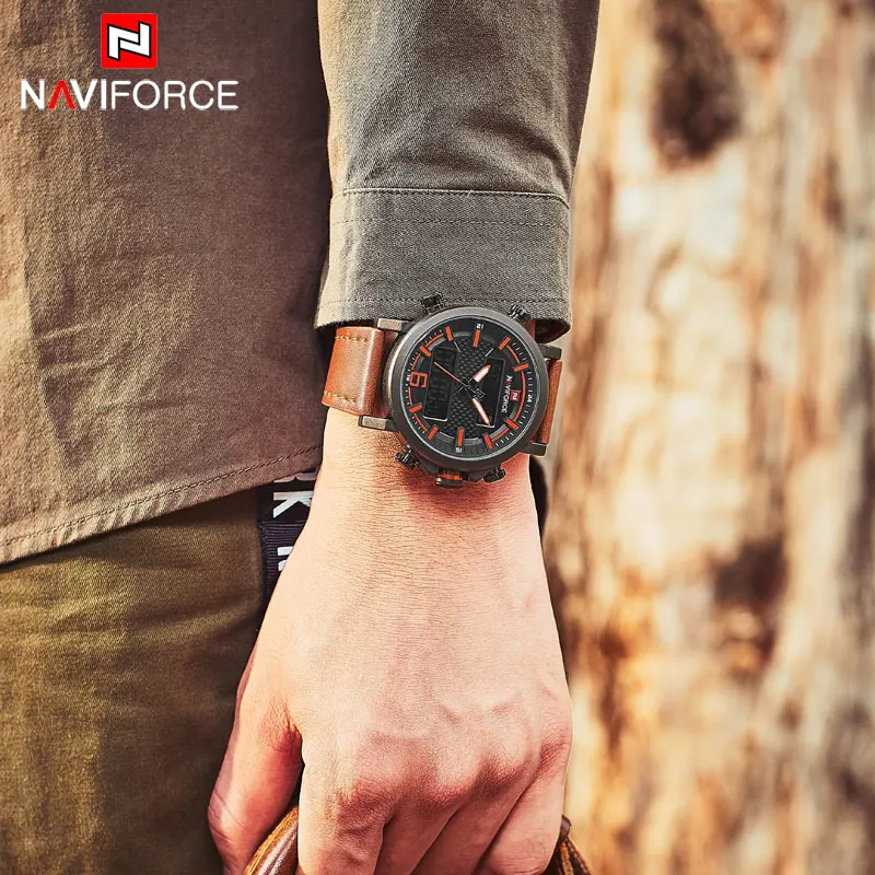 NAVIFORCE Top Luxury Brand Military Quartz Mens Watches LED Date Analog Digital Watch Men Fashion S
