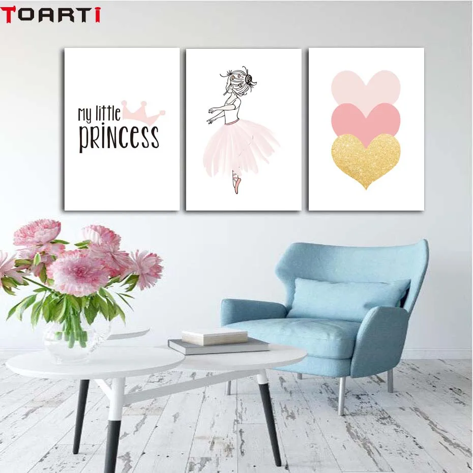 Pink Princess Heart Posterampprints Home Canvas Painting Wall Picture Nursery Bedroom Modern Art Murals