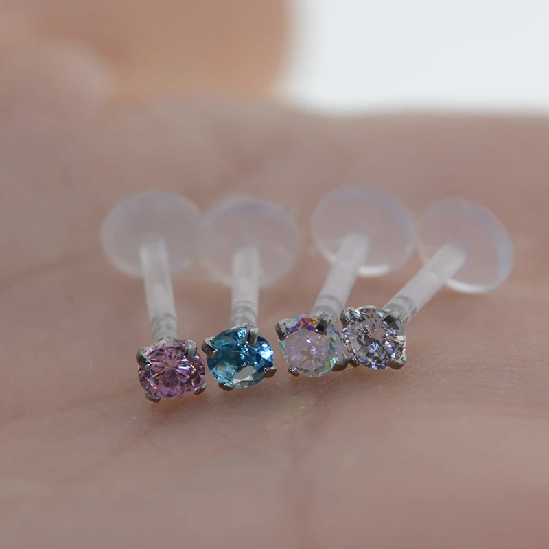 1 Pc Lip Labret Prong Piercing Setting Zircon Tragus Cartilage Flexible Bioplastic Labret Monroe Lip Ring Piercing Jewelry 16G - Image 6