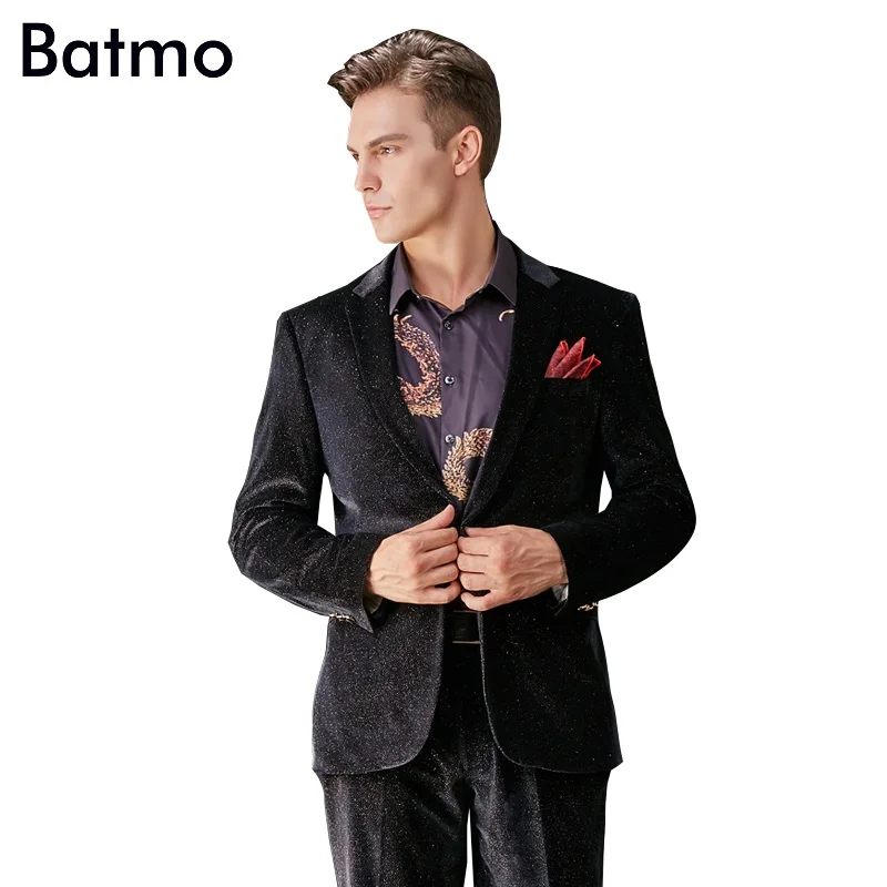 

Batmo 2017 new arrival autumn&winter England Style fashion velvet black casual suits men,print jacket men,plus-size M-XXXL 824