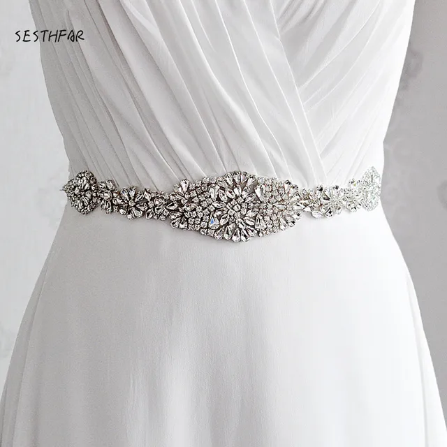 S123 boda Marco de diamantes de imitación elegante cinta de satén cinturones de novia fiesta novia dama de honor vestido cinturón faja Waistban