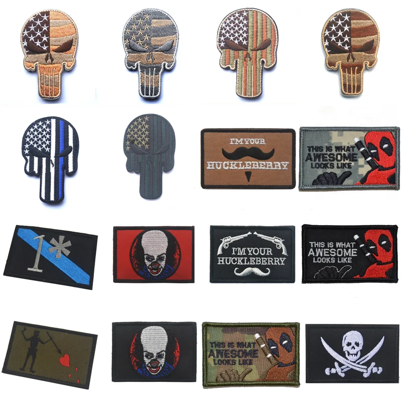 

36 Colour 100% Full Embroidery Patch Armband Magic Sticker Epaulette Badges for Clothes Acrylic Badge Harajuku Punisher Patches