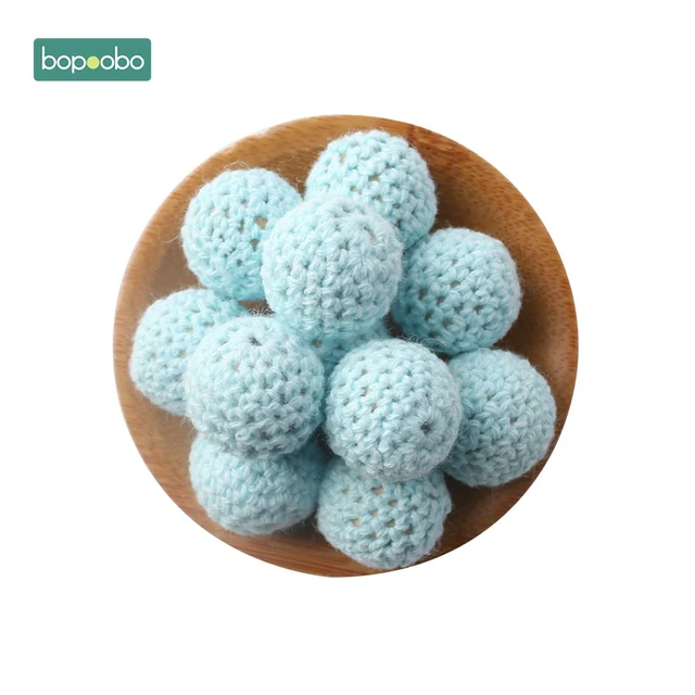 Bopoobo 20mm 10pcs Wooden Crochet Beads Chewable Beads DIY Wooden Teething Knitting Beads Jewelry Crib Sensory Toy Baby Teether 8