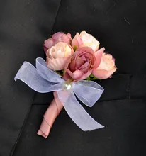 Marca 5 Unids/set Boutonniere Novio Hecho A Mano de Alta Calidad de Seda de Flores Ramillete de Boda Mejor Hombre Del Partido Traje Broche de Accesorios