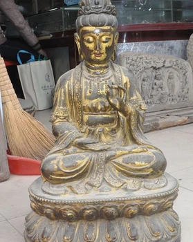 

Old China Buddhism Fane joss bronze gilt Guanyin Bodhisattva Kwan-yin Sculpture