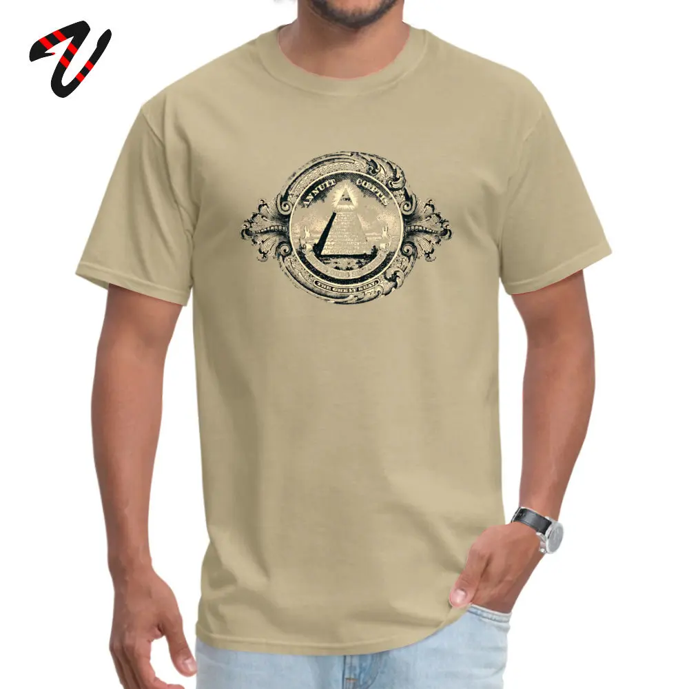 Normal Tops Shirt Cheap O Neck Custom Short Sleeve Pure Cotton Man Top T-shirts Printed On Tee Shirt Free Shipping All seeing eye pyramid dollar freemason god 2 beige