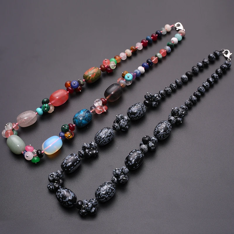 

3pcs Natural Crystal Semi-precious Stone Amazonite Women's Colorful Necklace Jewelry Round Beads String Energy Necklace Free